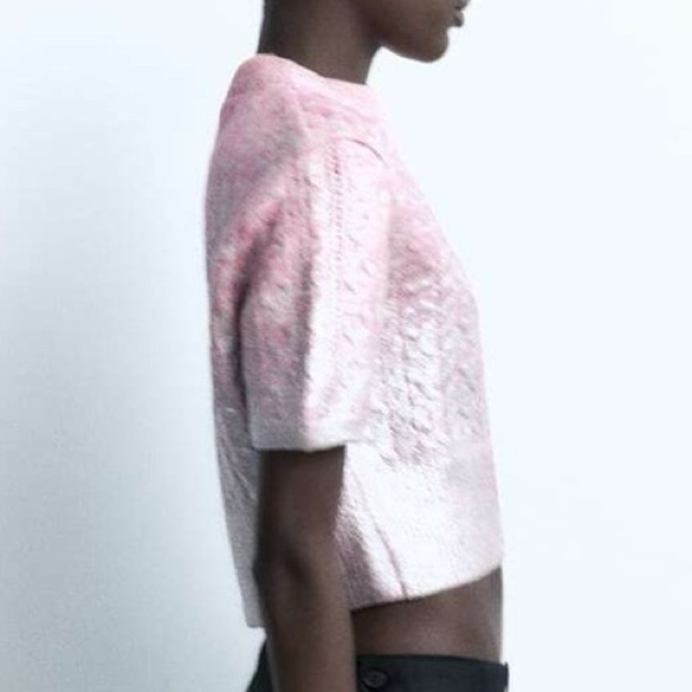Zara Pink Metallic Short-Sleeve Cable Knit Sweater - Picture 5 of 17